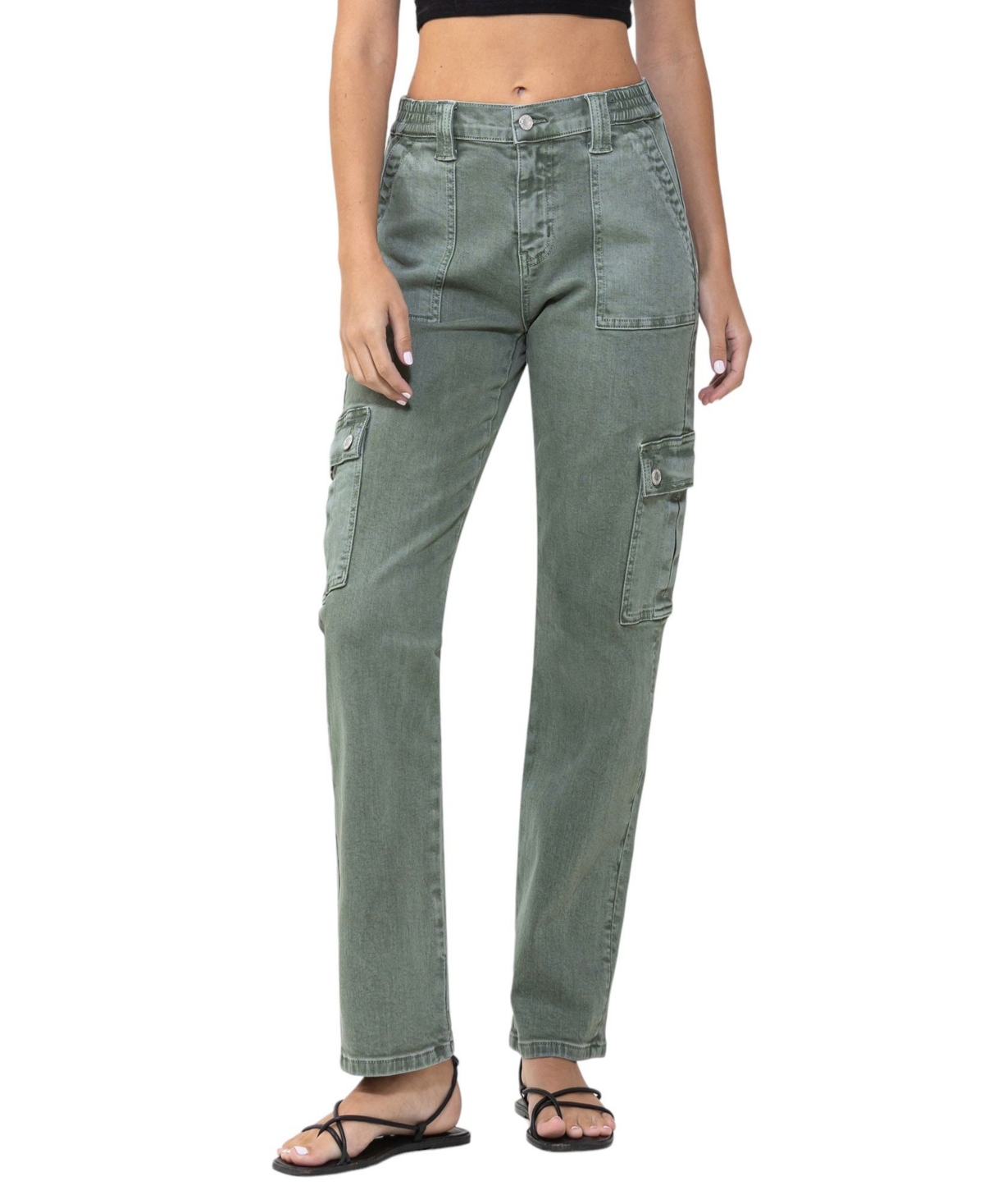 Women's High Rise Cargo Straight Jeans - Army green
