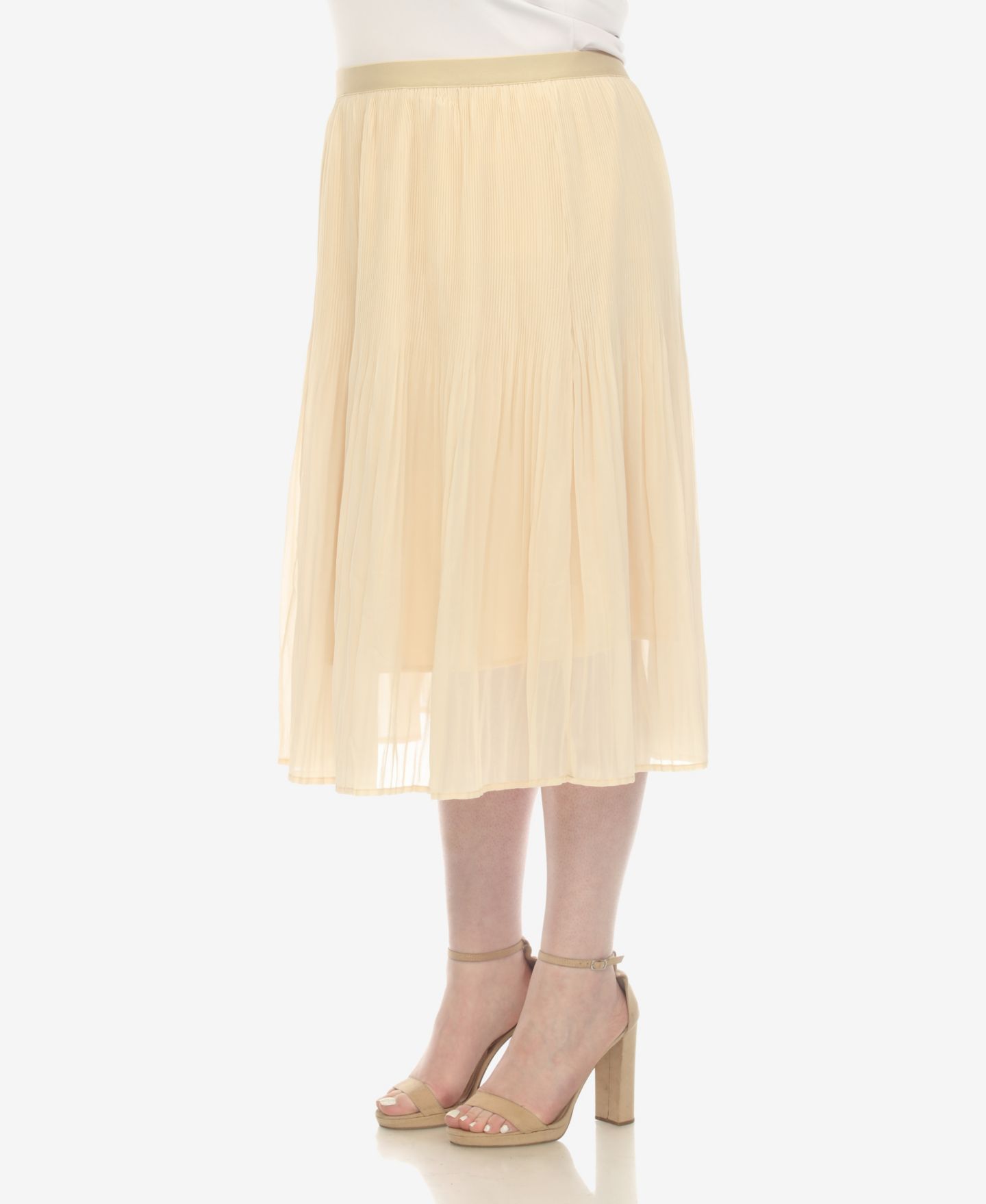 Женская юбка White Mark Plus Size Pleated Chiffon Midi, цвет: Бежевый — фото 3
