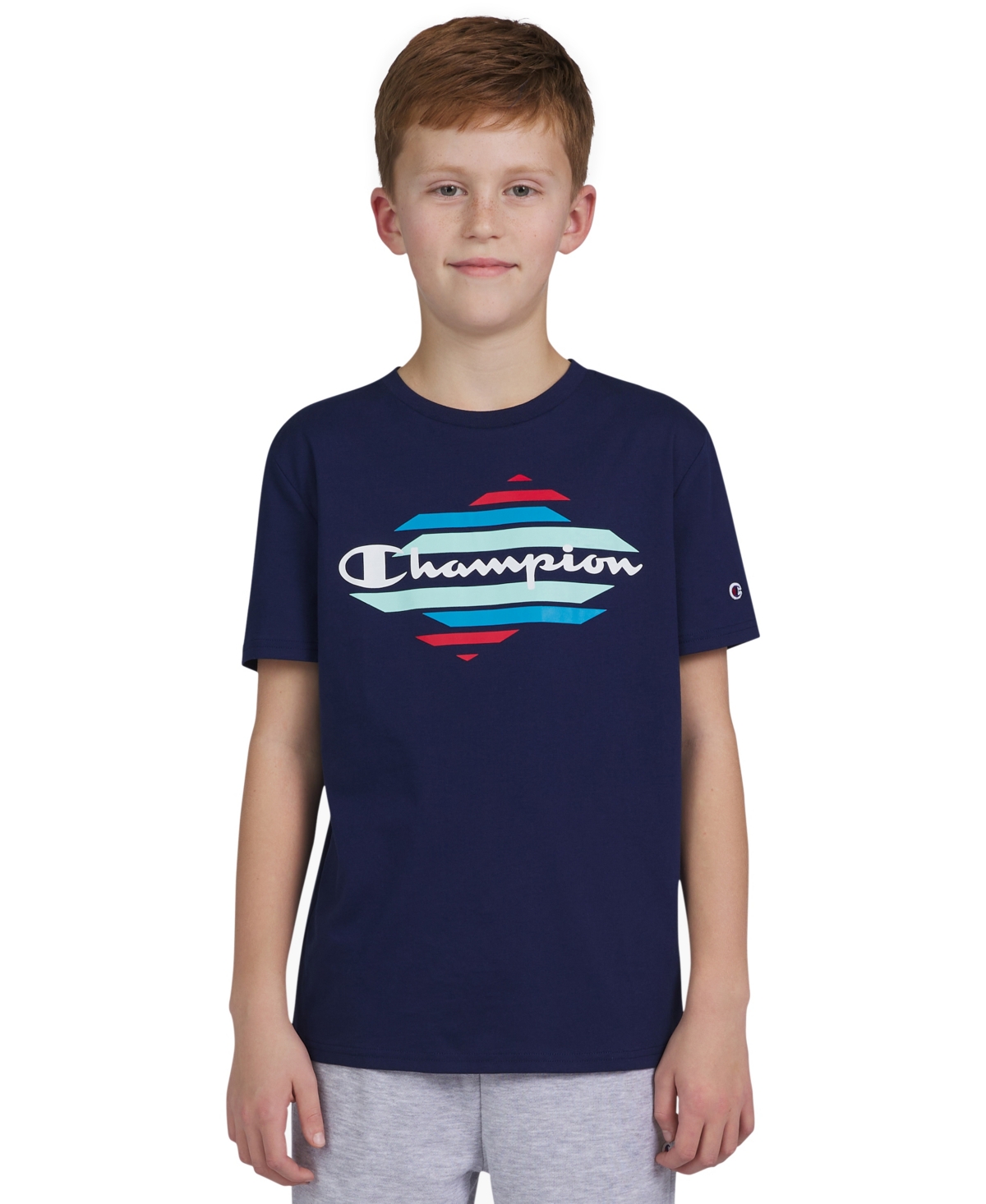 Shop Champion Big Boys Short Sleeves Graphic T-shirt In Navy