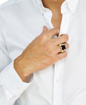 EFFY&reg; Men's Onyx & Diamond (1/10 ct. t.w.) Ring in Gold-Plated Sterling Silver