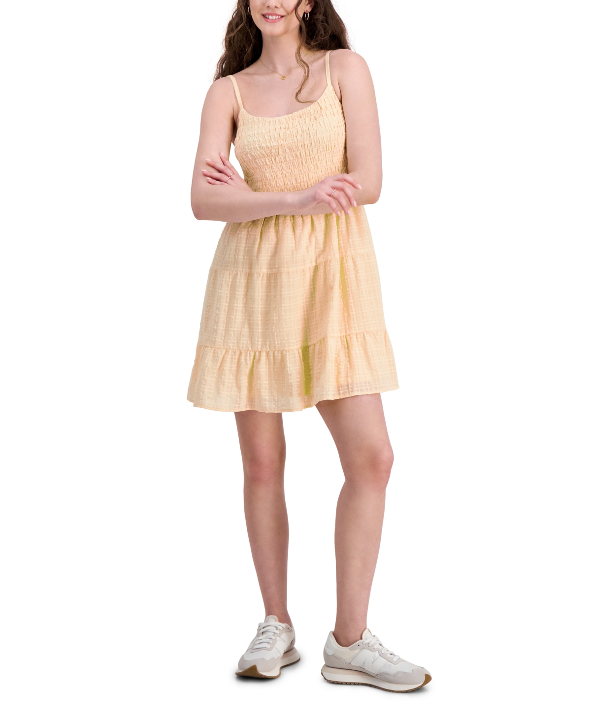 Juniors' Smocked Tiered Mini Dress - Ivory