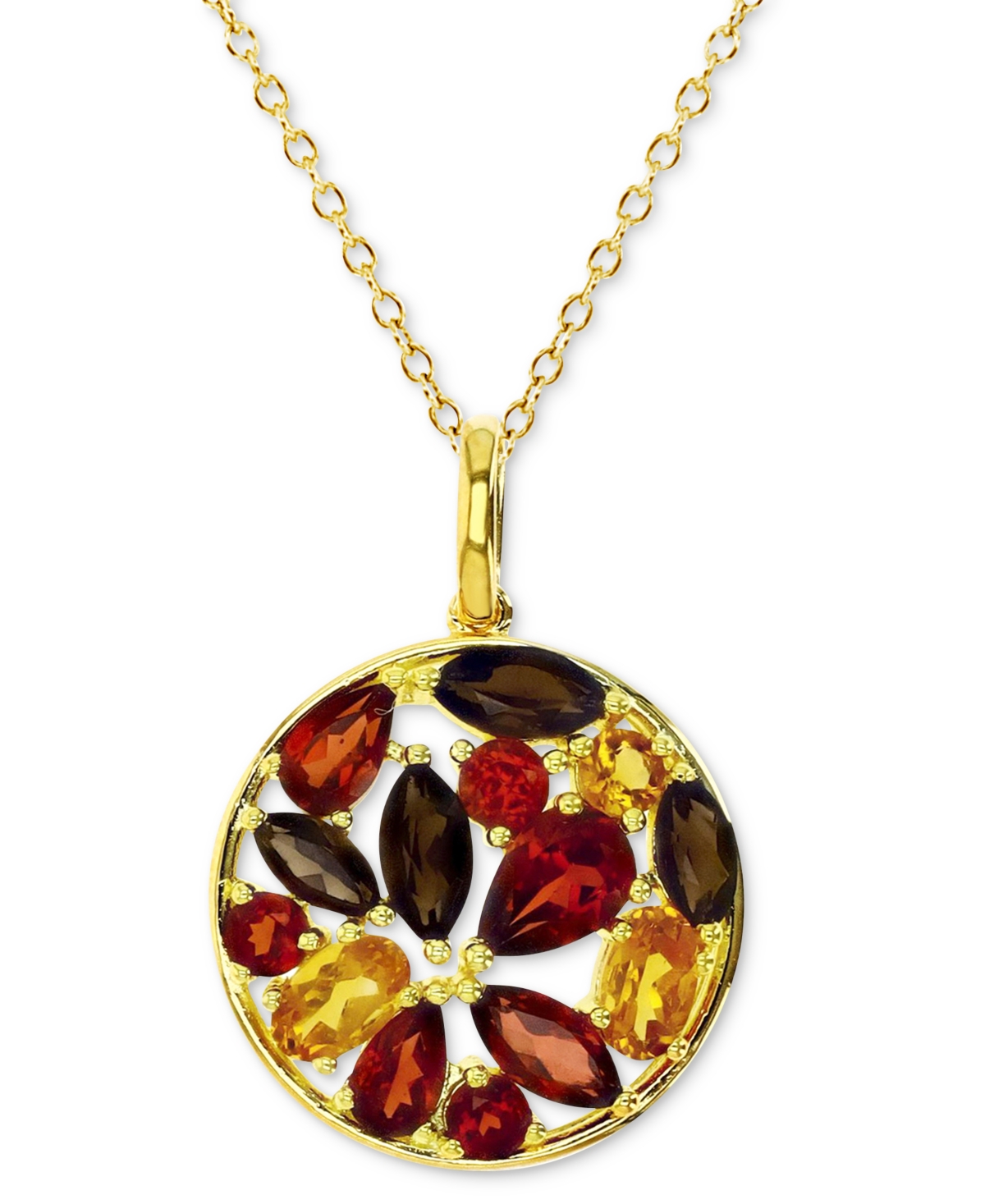 Macy's Multi-gemstone Mixed Cut Open Cluster 18" Pendant Necklace (3 Ct. T.w.) In 14k Gold-plated Sterling In Multi-gemstone