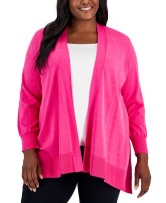 Kasper - Plus Size Asymmetrical-Hem Cardigan