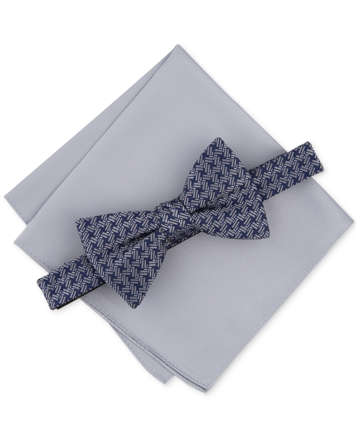 Men's Tolbert Patterned Bow Tie & Solid Pocket Square Set, Created for Macy's - Silver
