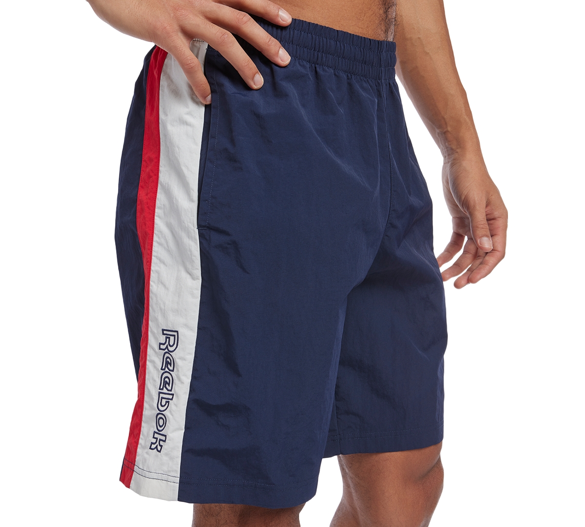 Reebok Men's Ivy League Regular-Fit Colorblocked Crinkled Shorts -navy/white