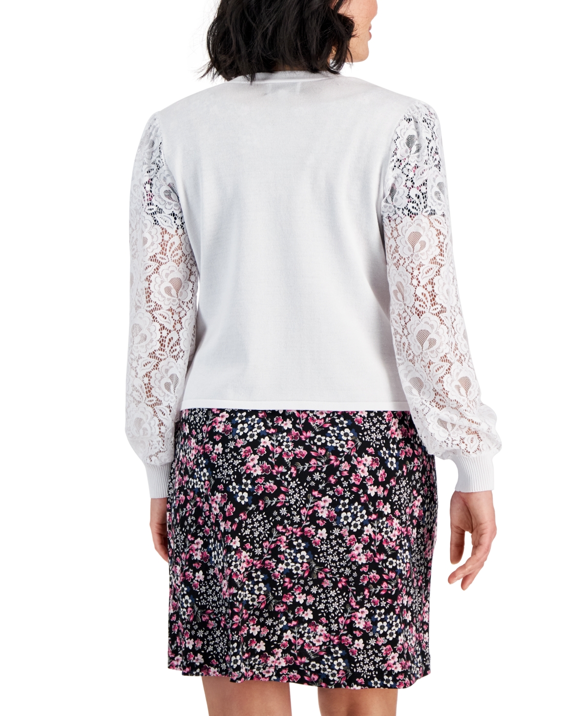 Shop Robbie Bee Petite Lace-sleeve Open-front Shrug In White