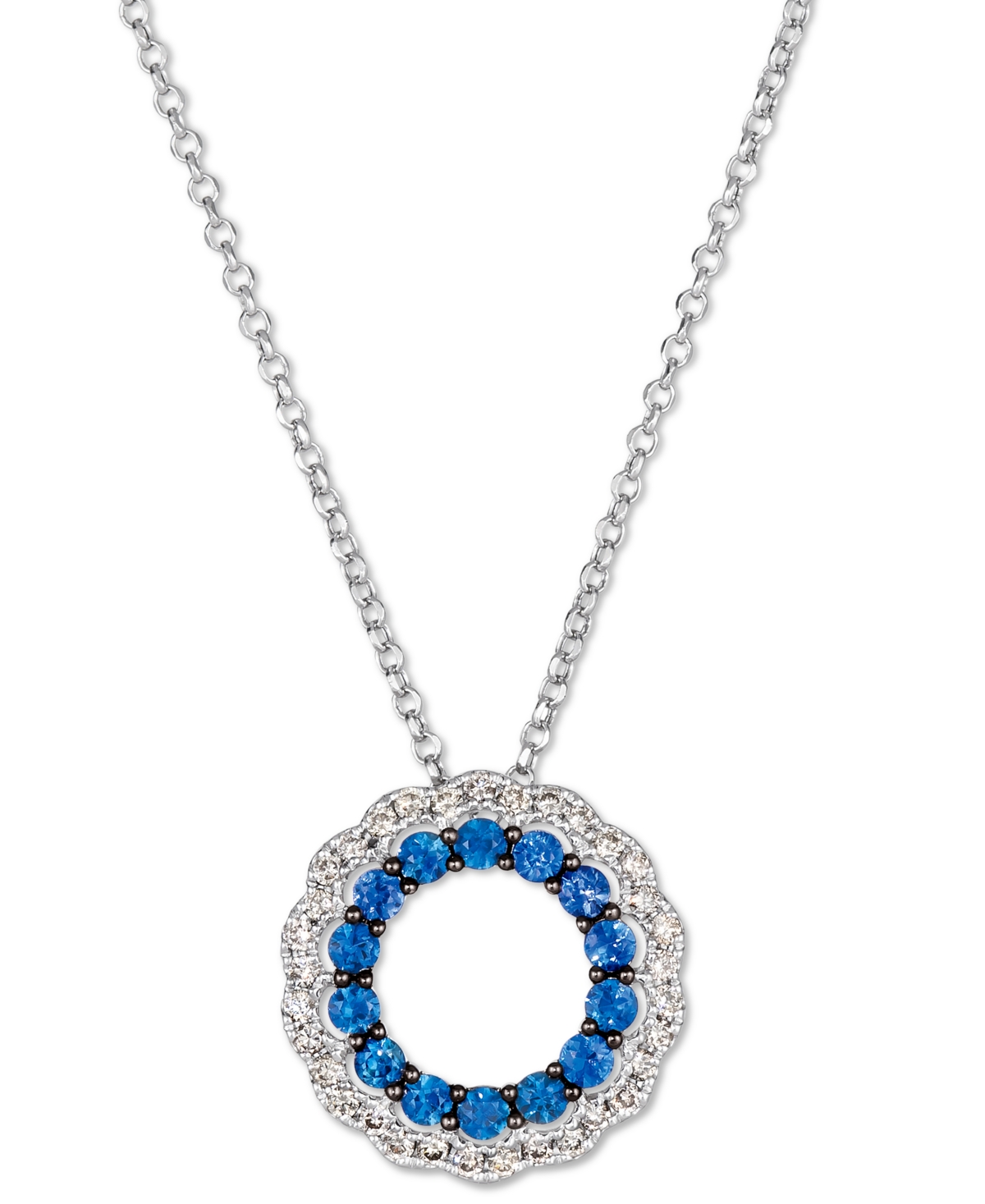 Blueberry Sapphire (7/8 ct. t.w.) & Nude Diamond (1/3 ct. t.w.) Circle 19" Pendant Necklace in 14k White Gold