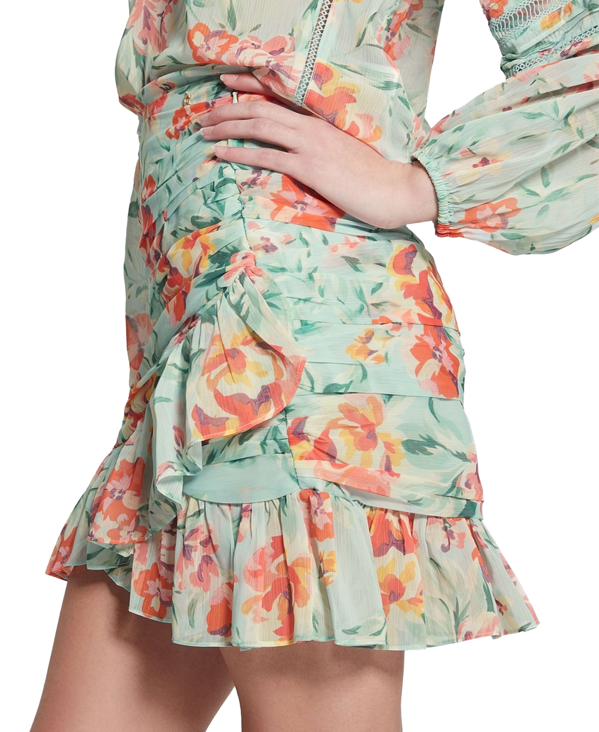 Guess Women's Vanessa Floral Ruched Ruffled Mini Skirt