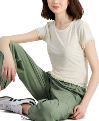 Madden Girl - Juniors' Double-Layer Mesh Lettuce-Edged Top