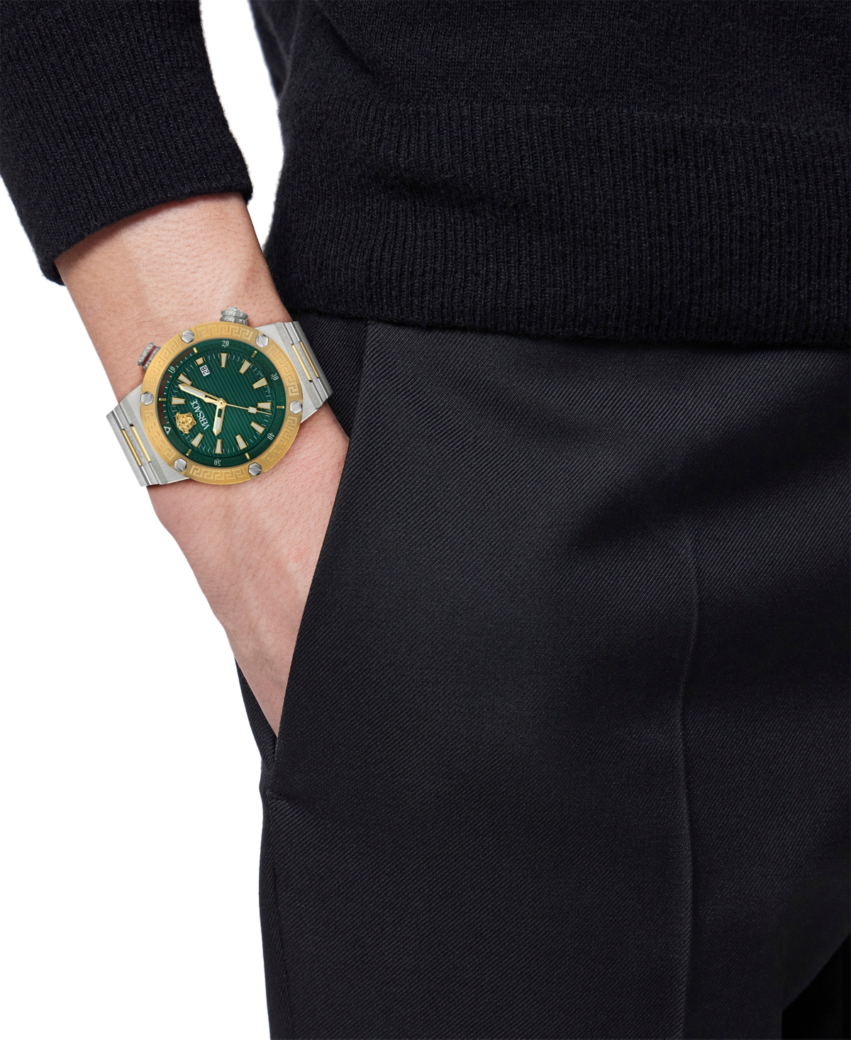 Shop Versace Men's Swiss Two-tone Stainless Steel Bracelet Watch 43mm In Two Tone