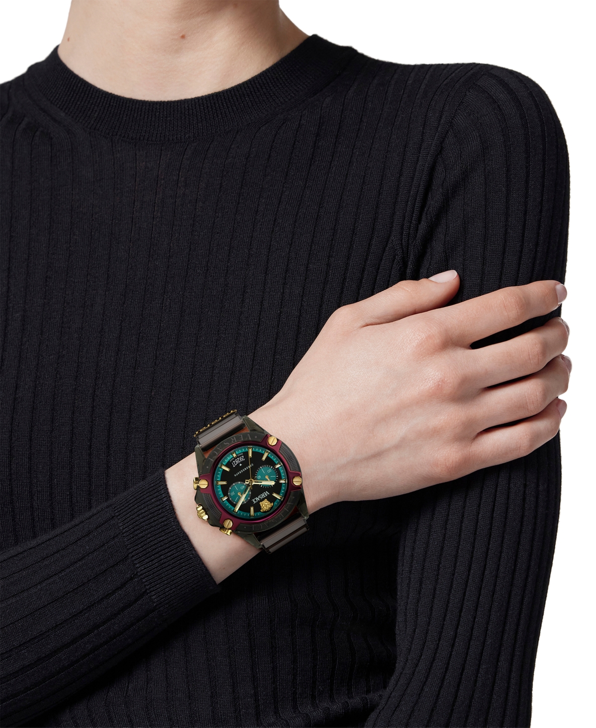 Shop Versace Men's Swiss Chronograph Black Silicone Strap Watch 44mm