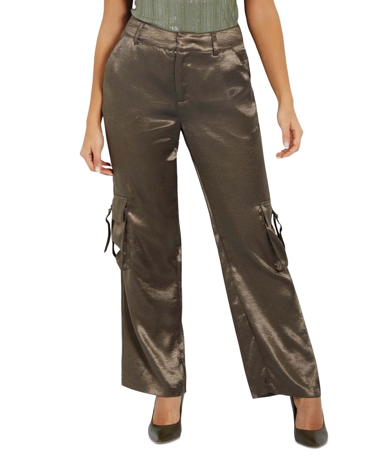 Guess Women's Jamie High Rise Satin Cargo Pants In General Brown