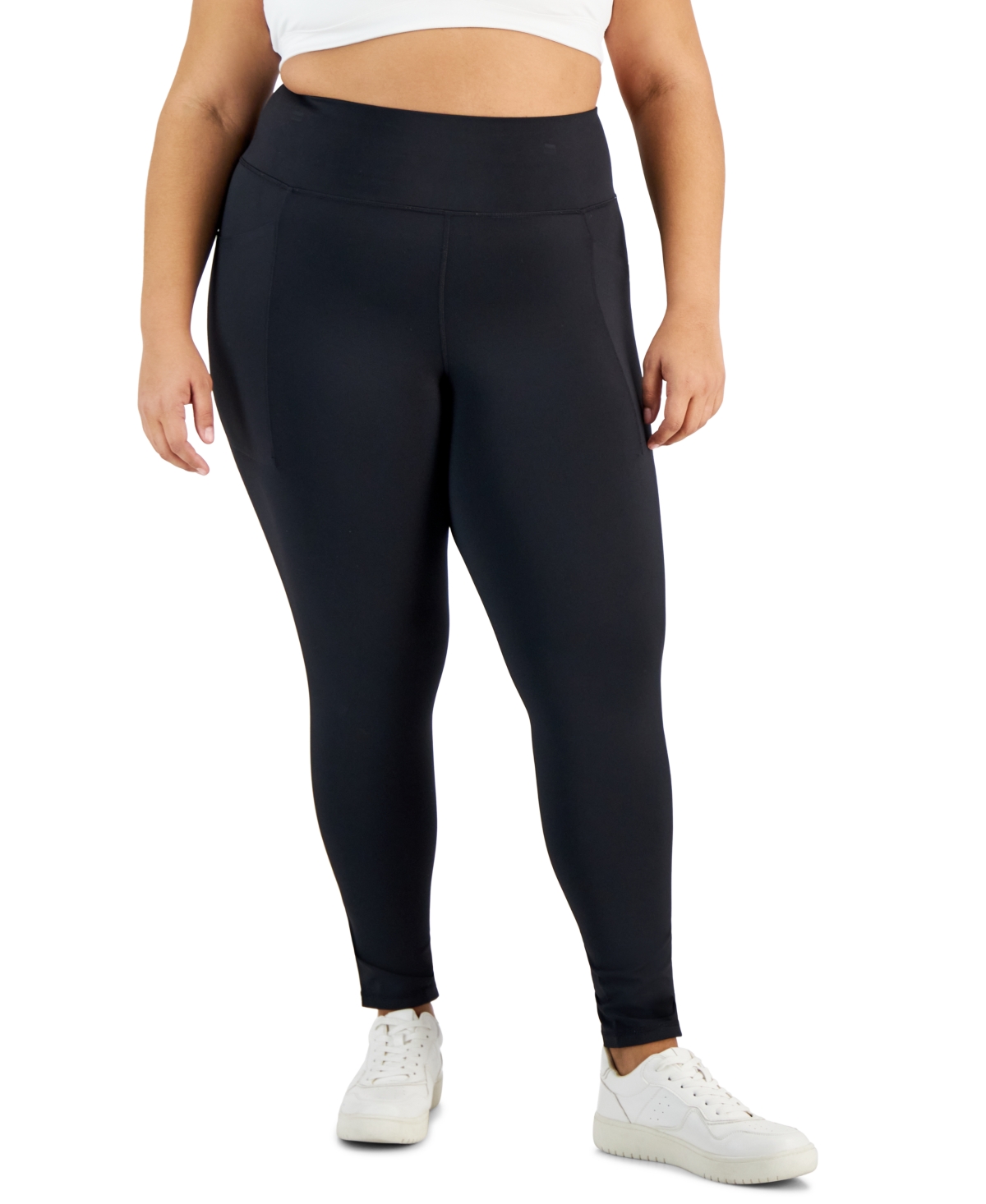 Shop Id Ideology Plus Size Stretch Full-length Leggings, Created For Macy's In Deep Charcoal