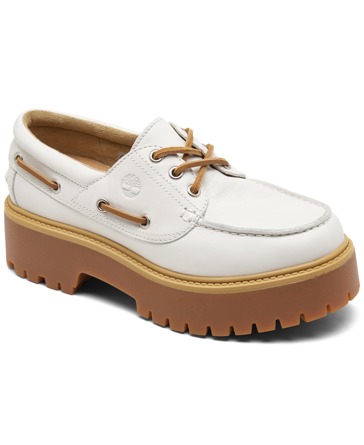 Shop Timberland Women's Stone Street 3-eye Premium Leather Platform Boat Shoes From Finish Line In White Full Grain