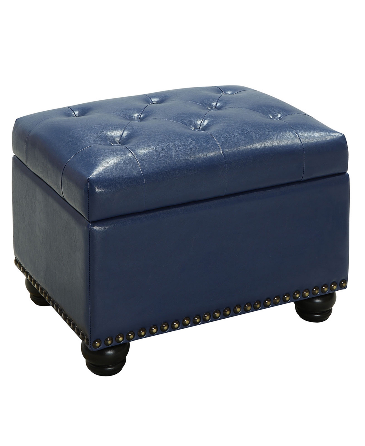 Convenience Concepts 24" Faux Leather 5th Avenue Storage Ottoman In Blue Faux Leather