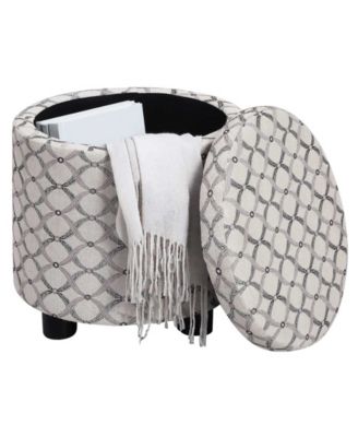 15.75" Polyester Round Storage Ottoman with Tray Lid