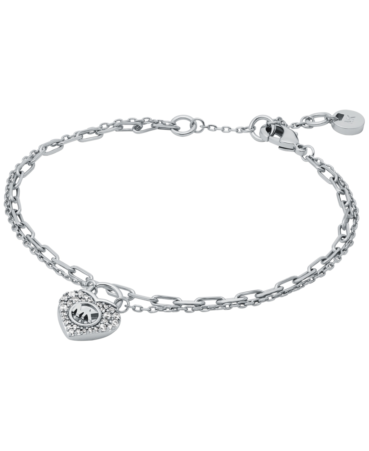 Shop Michael Kors Silver-tone Or Gold-tone Double Layer Heart Lock Chain Bracelet