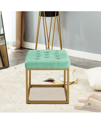 Simplie Fun Velvet Shoe Changing Stool, Light green Footstool, Square ...
