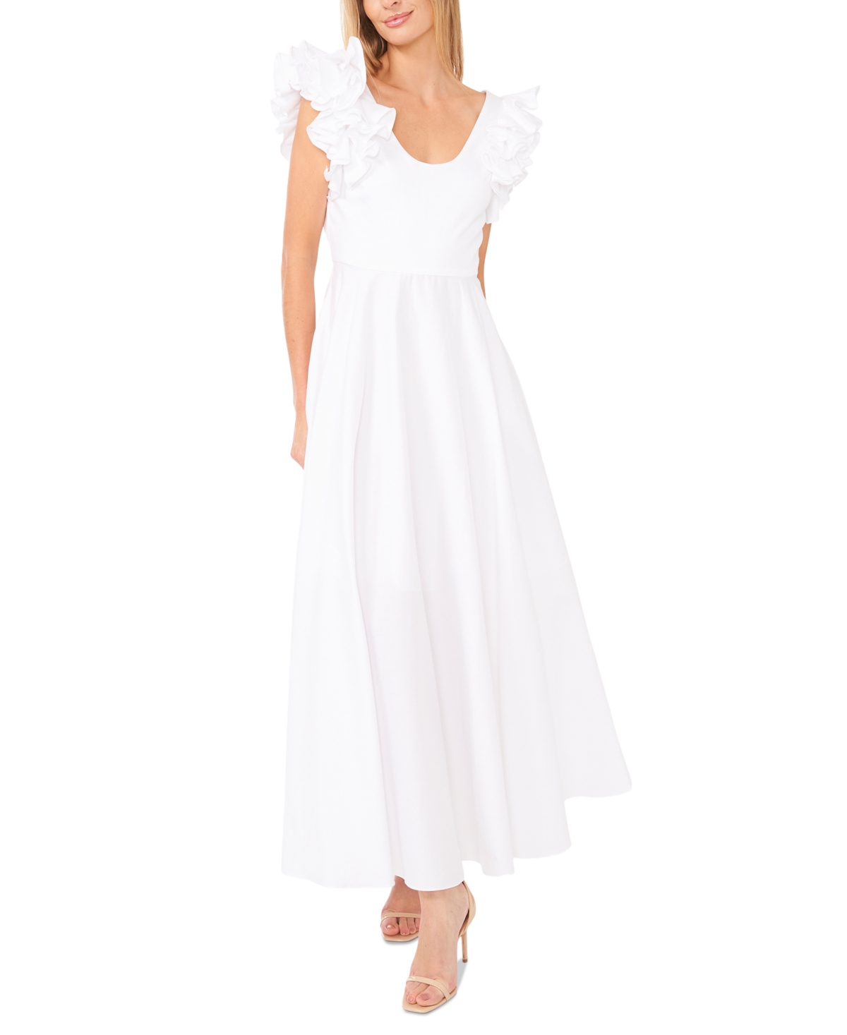 Cece Women's Ruffled Cap Sleeve Maxi Dress In Ultra White