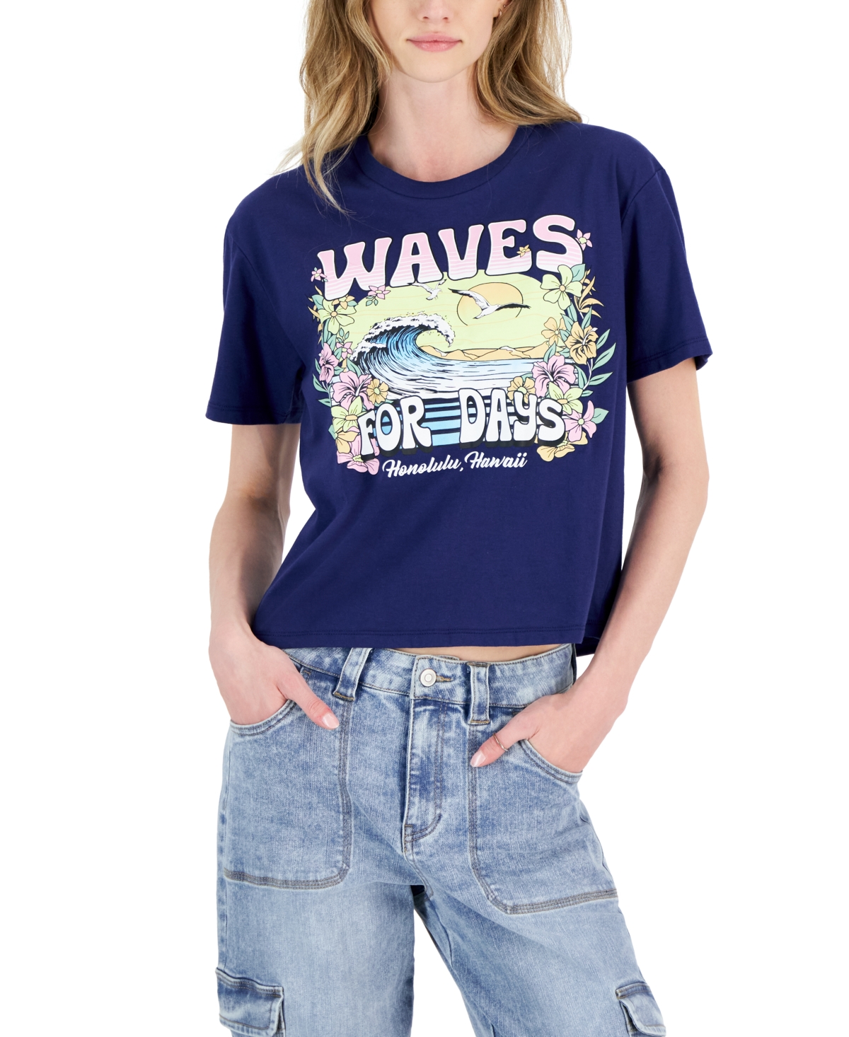Juniors' Waves For Days Graphic T-Shirt - Twilight Blue