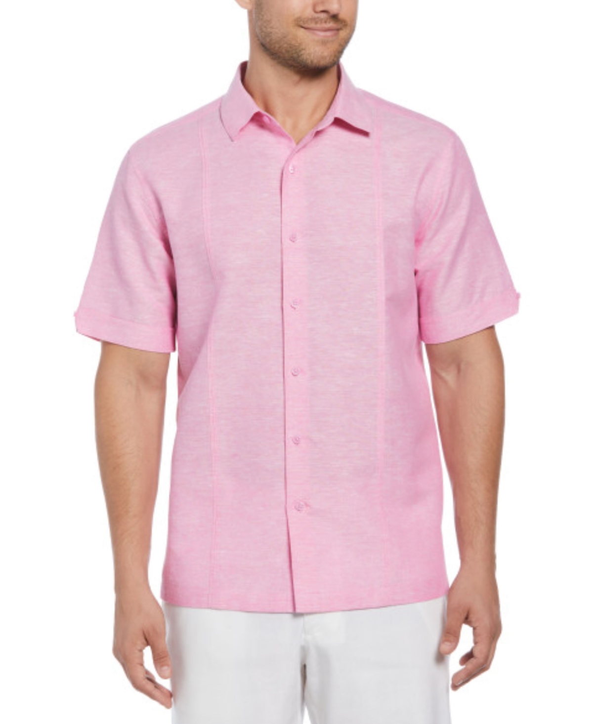 Cubavera Men's Classic-fit Linen Blend Short Sleeve Button-front Shirt In Strawberry