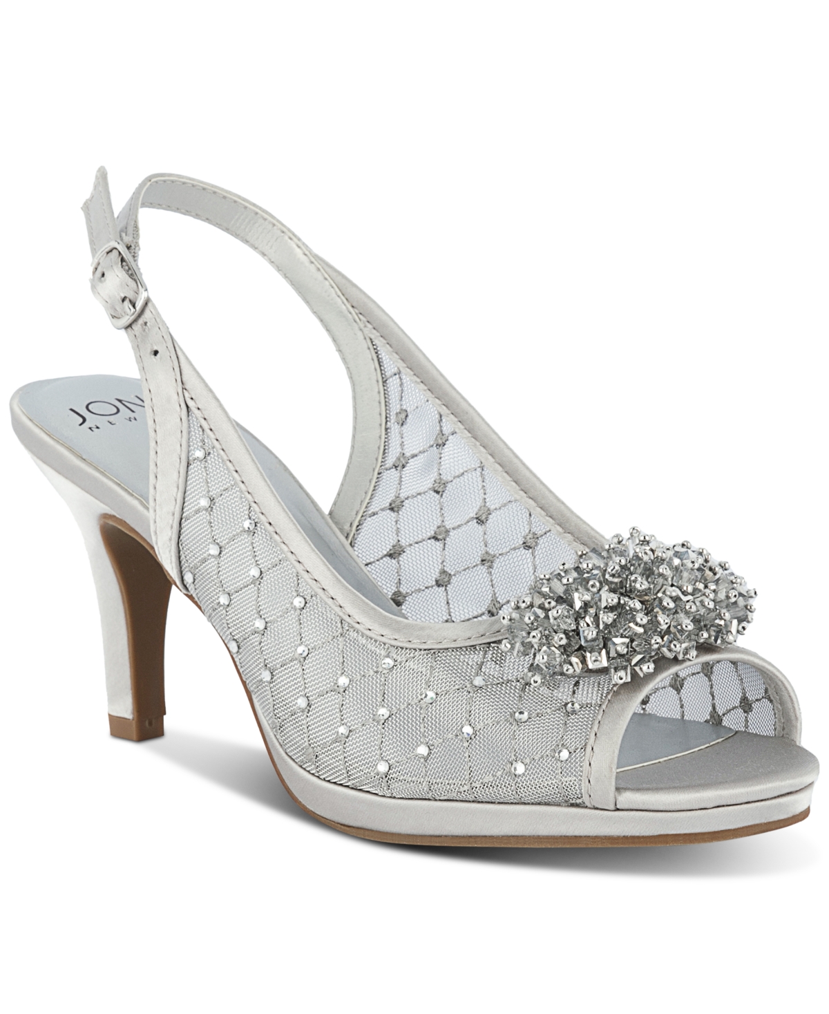 Women's Breena Embellished Peep Toe Slingback Pumps - Silver-sss