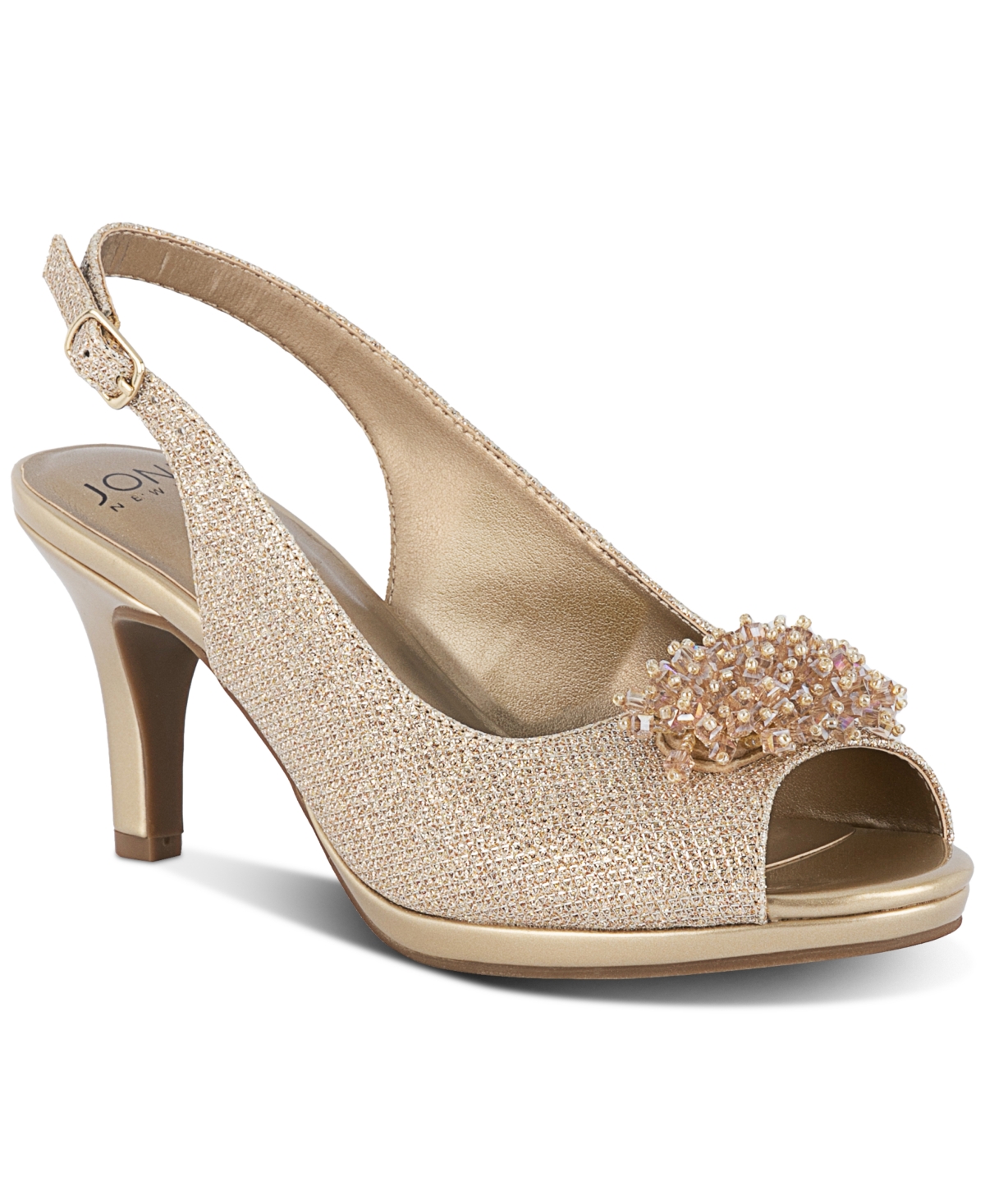 Jones New York Women's Breena Embellished Peep Toe Slingback Pumps In Soft Gold-