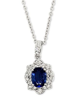 Le Vian - Blueberry Sapphire (1-1/5 ct. t.w.) & Vanilla Diamond (3/8 ct. t.w.) Oval Halo 18" Pendant Necklace in Platinum