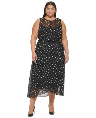 Tommy Hilfiger Plus Size Polka Dot Belted Sleeveless Midi Dress - Macy's