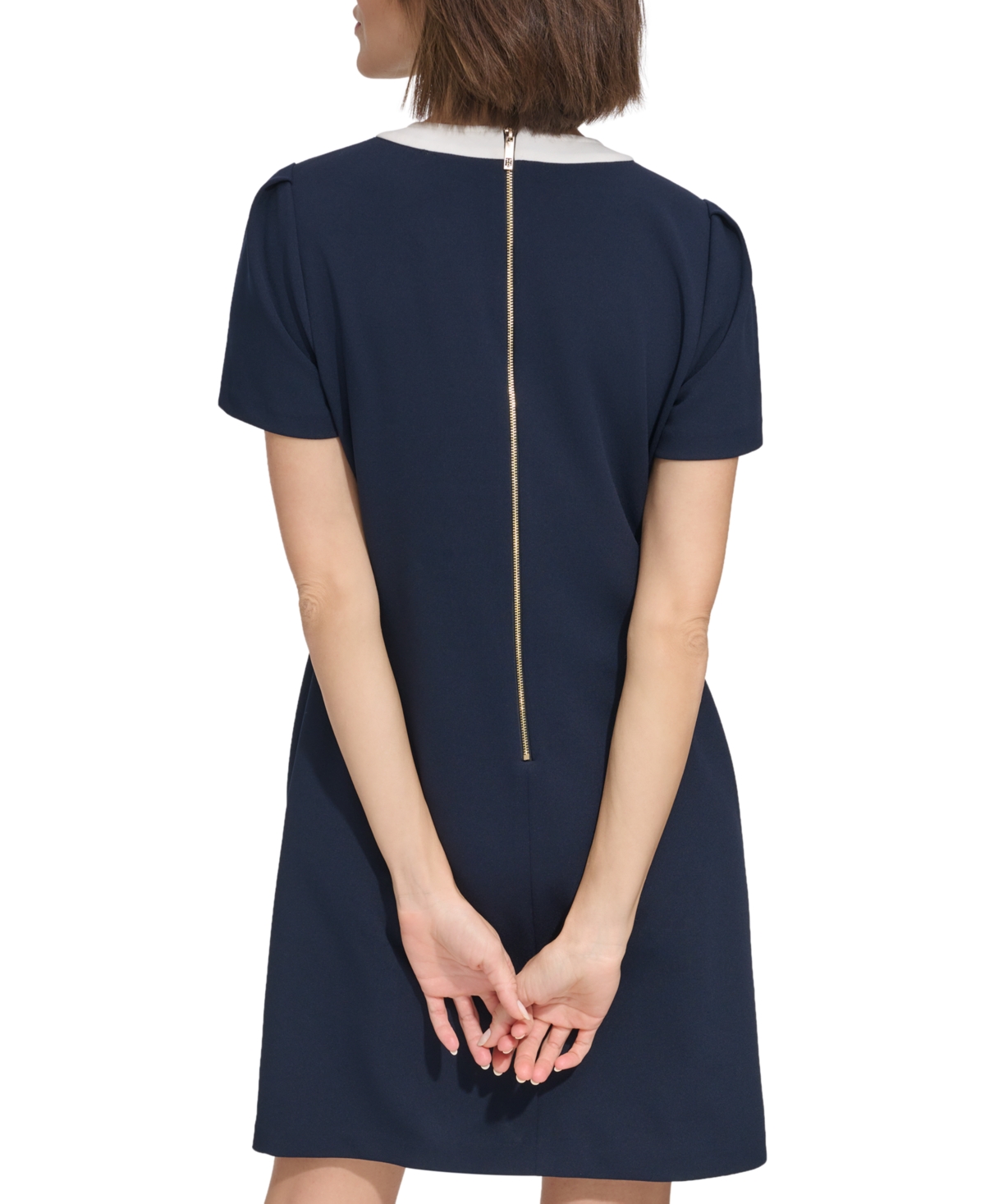 Tommy Hilfiger Women's Contrast-trim Scuba Crepe Shift Dress In Sky Capt,i