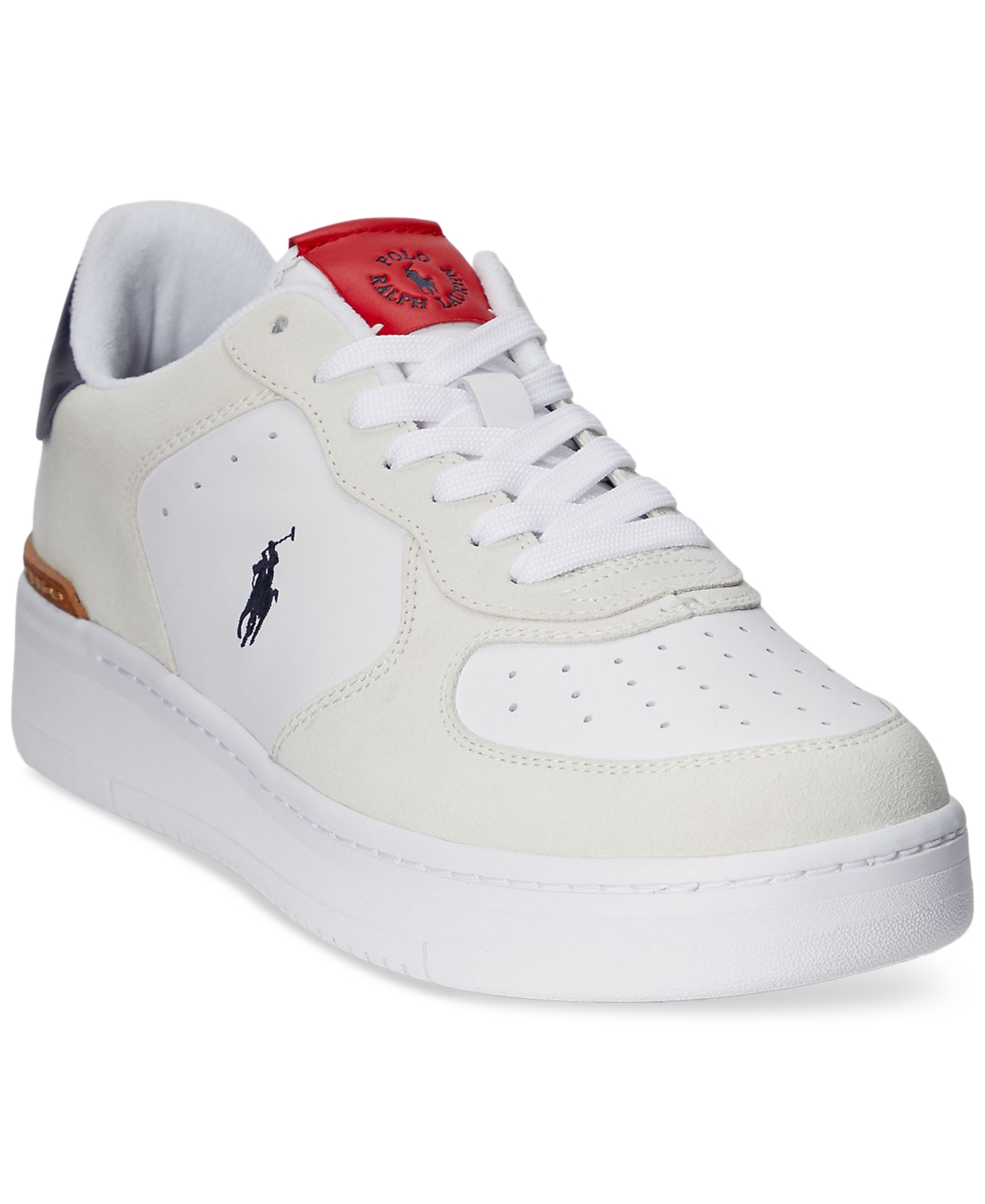Polo Ralph Lauren Men's Masters Court Suede-leather Sneaker In White,navy,red
