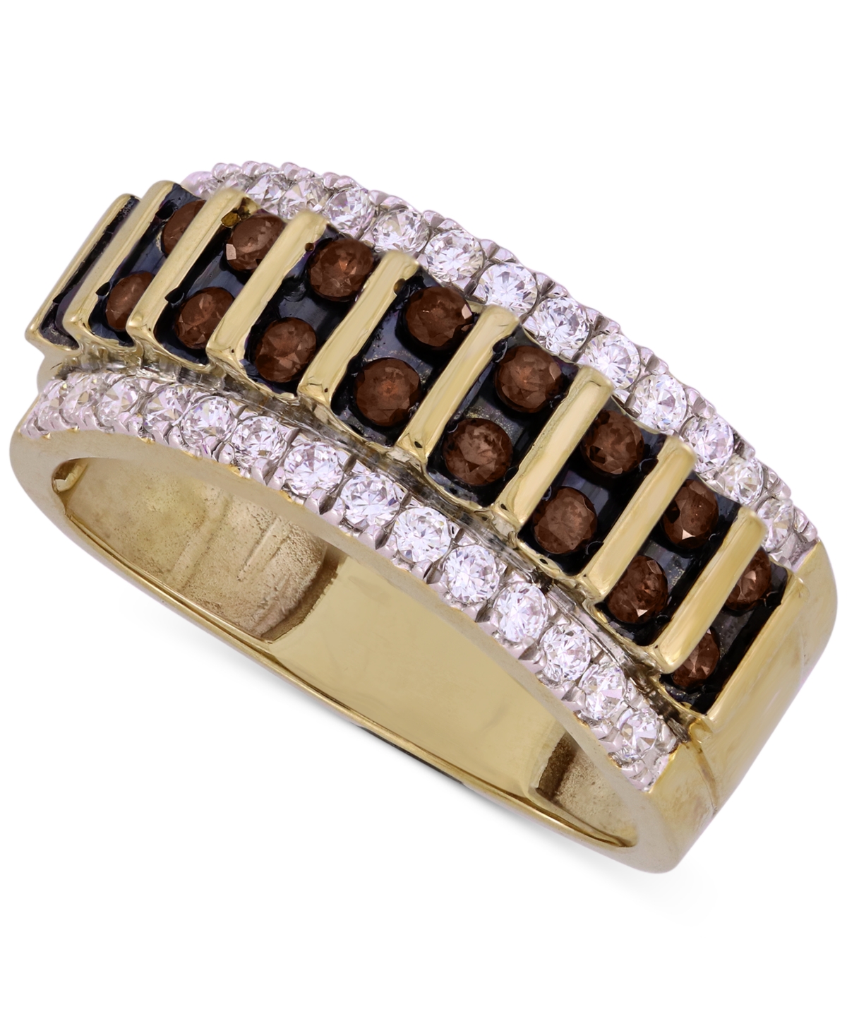 Macy's Men's Brown Diamond & White Diamond Ring (1-1/4 Ct. T.w.) In 10k Gold In Yellow Gold