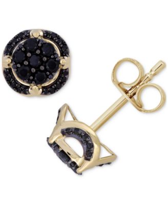 Macy's - Men's Black Diamond Halo Cluster Stud Earrings (1 ct. t.w.) in 10k Gold