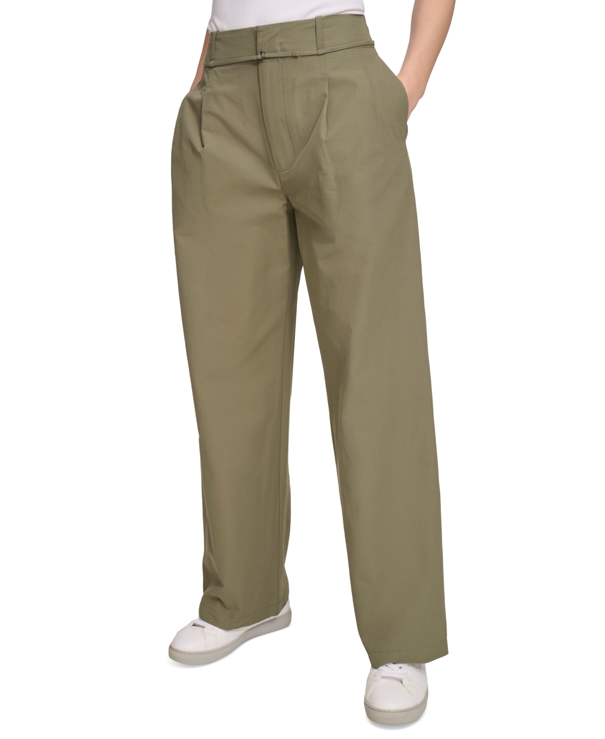 Calvin Klein Jeans Women's High-Waist Wide-Leg Belted Pleated Pants