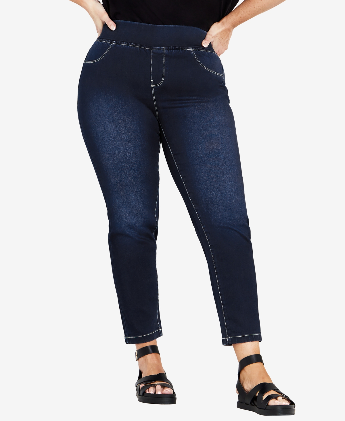Plus Size Butter DenimÂ Average Length Pull On Jeans - Mid Wash
