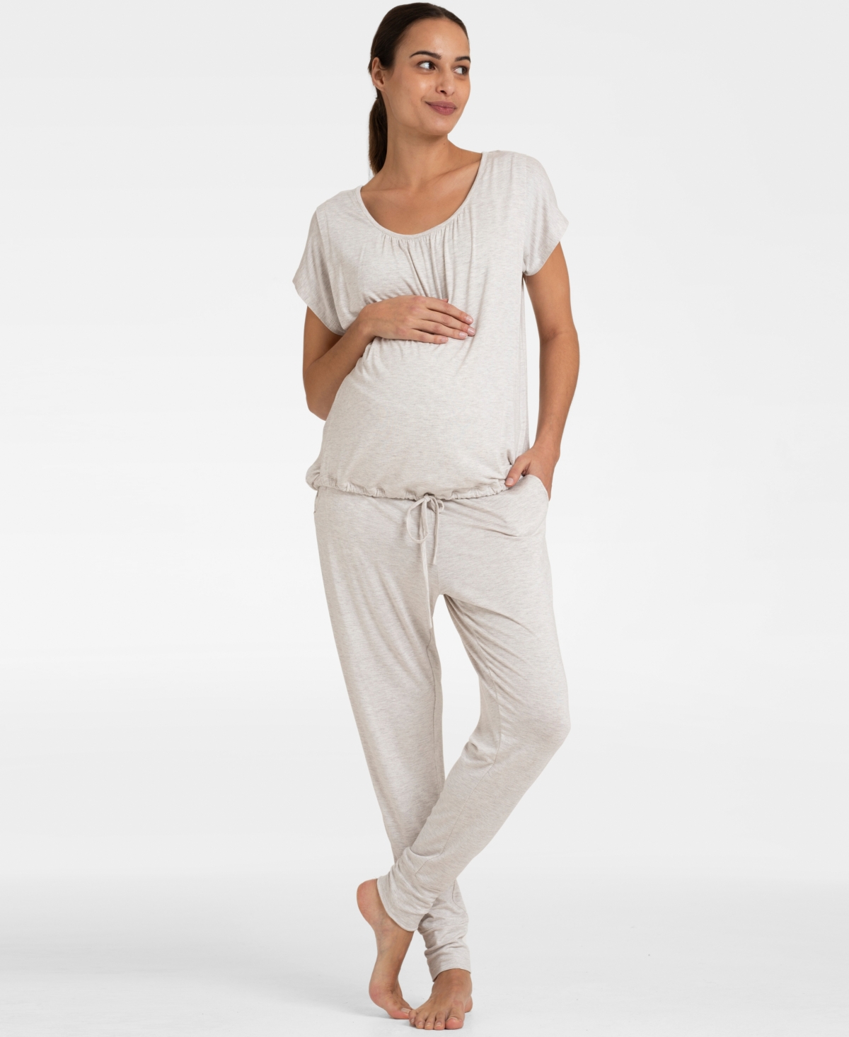 Shop Seraphine Women's Ultra-soft Maternity Nursing Loungewear Set In Oatmeal