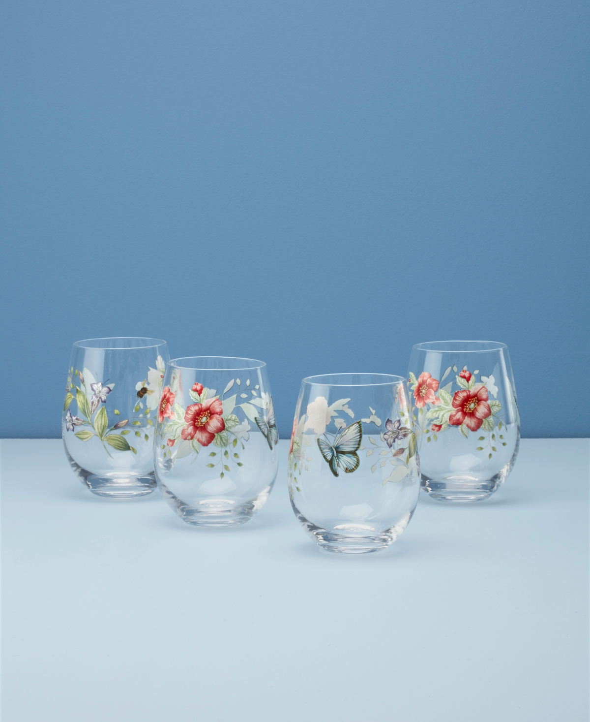 Lenox Butterfly Meadow Stemless Wine Glasses, Set of 4