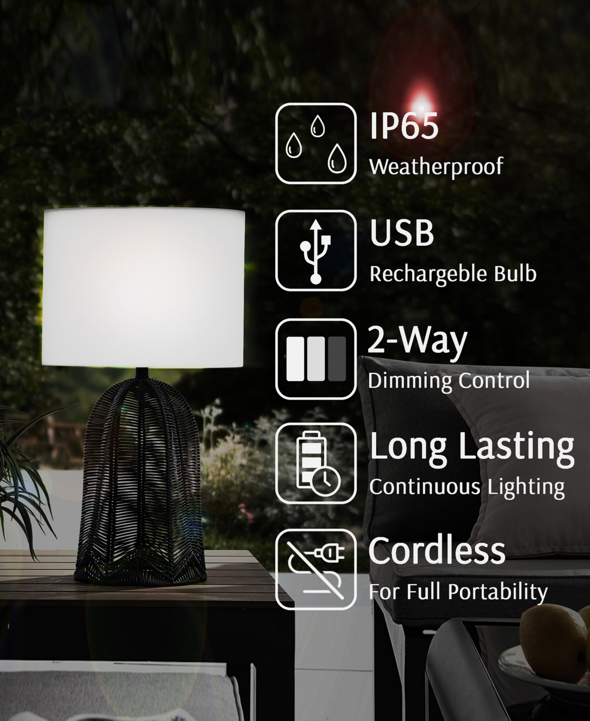 Shop Lite Source Outdoor Cordless Elio Table Lamp In Black