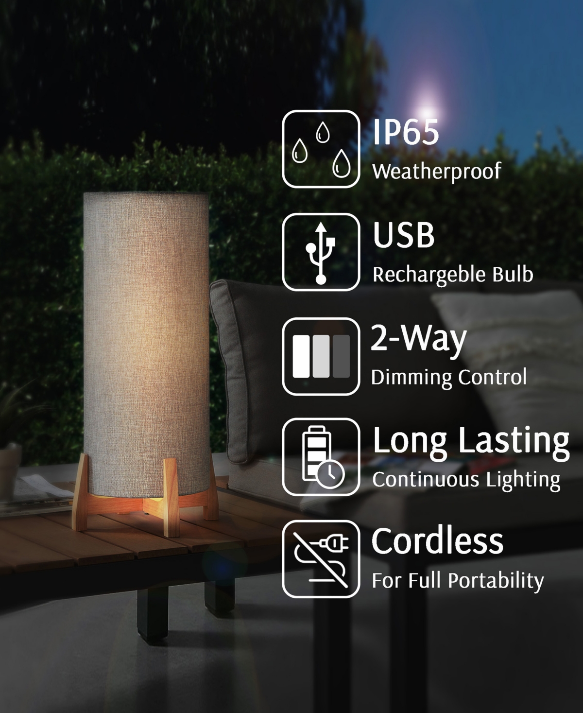 LITE SOURCE OUTDOOR CORDLESS CANYON TABLE LAMP 