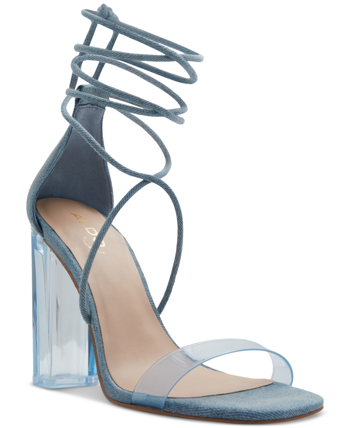 Shop Aldo Women's Onardonia Strappy Lace-up Block-heel Dress Sandal In Medium Blue Denim