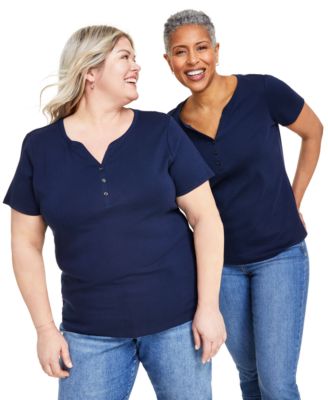売れ筋商品|||スタイルアンドコー カットソー トップス レディース Women's Short-Sleeve Cotton Henley Top, PXS - 4X, Created for Macy's Hampton Green Style & Co Women's Short-Sleeve Cotton Henley Top, Created