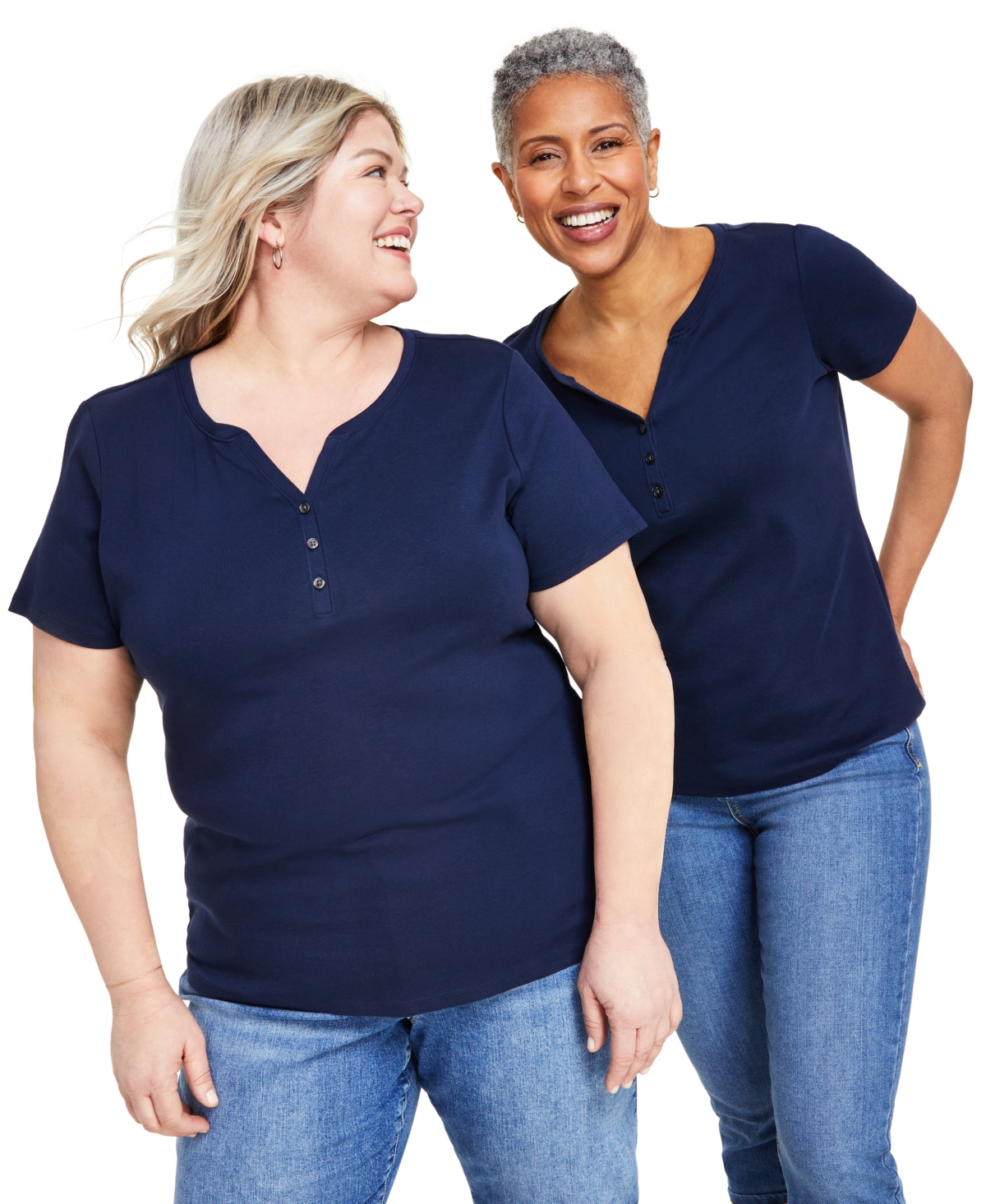 Style & Co Women's Short-sleeve Cotton Henley Top, Xs-4x, Created For Macy's In Minty Turquoise
