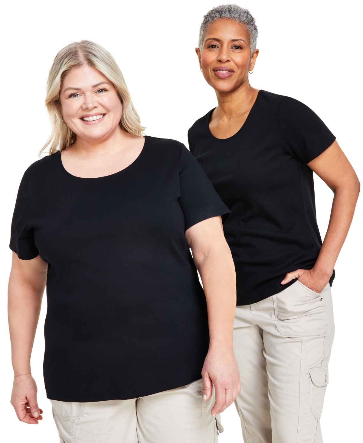 Style & Co Women's Plus Size Short-sleeve Scoop-neck Top, Exclusively At Macy's In Deep Black