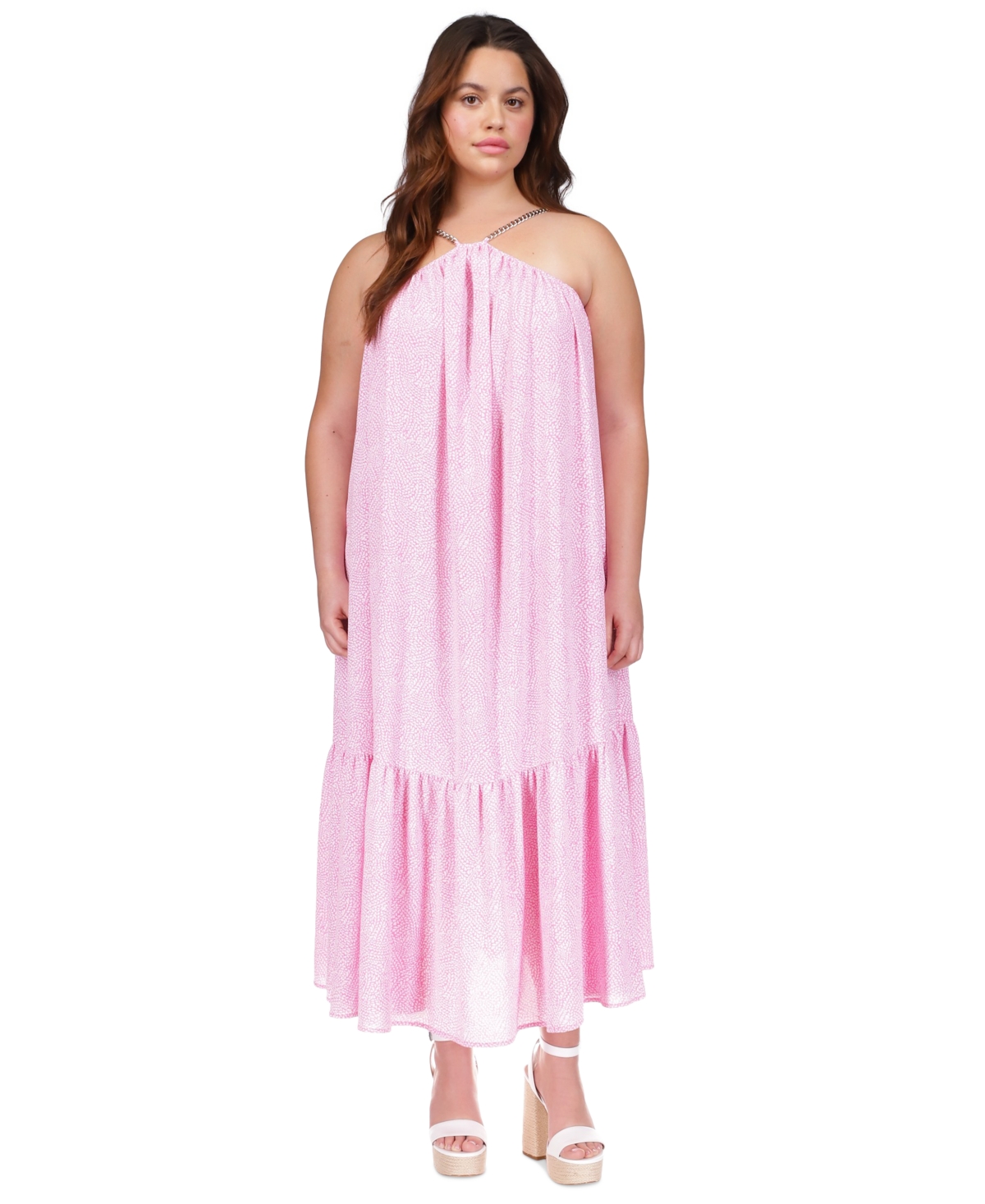 Shop Michael Kors Michael  Plus Size Petal-print Chain-strap Maxi Dress In Bouquet