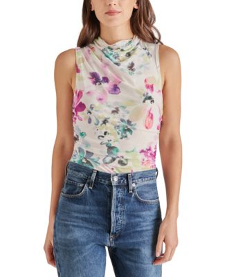 Steve Madden - Women's Dalia Floral-Print Draped-Neck Bodysuit