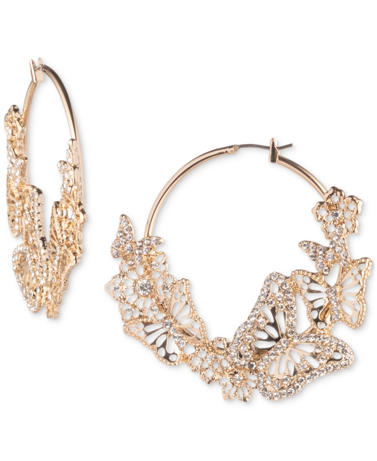 Shop Marchesa Gold-tone Crystal Butterfly Statement Hoop Earrings In Crystal Wh