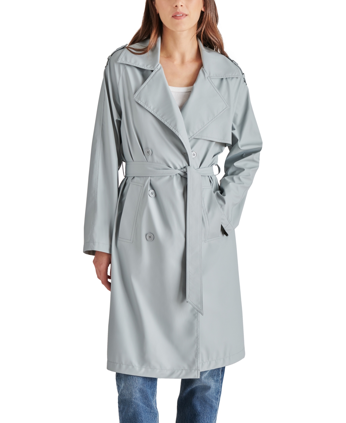 Steve Madden Women's Ilia Double-breasted Belted Raincoat In Slate Grey