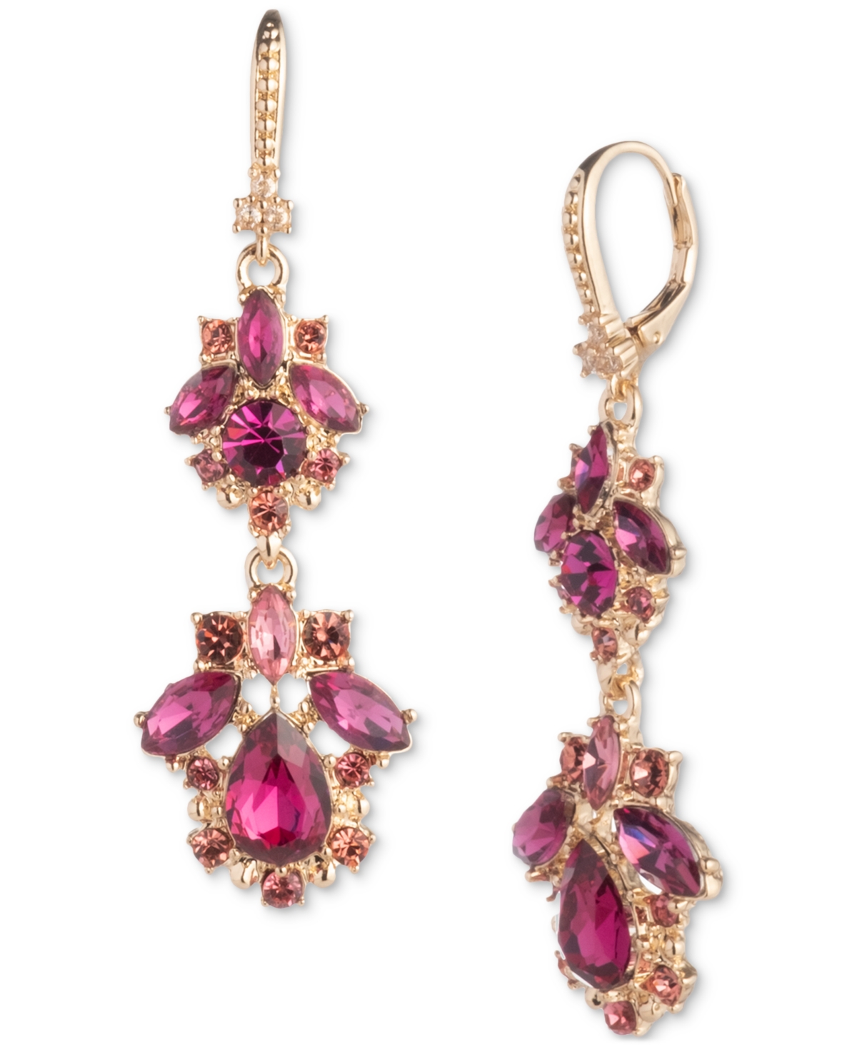 Shop Marchesa Gold-tone Mixed Stone Cluster Double Drop Earrings In Pink