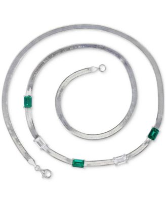Lab-Grown Emerald (1-3/4 ct. t.w.) & Lab-Grown White Sapphire (1-3/8 ct. t.w.) Herringbone 18" Collar Necklace in Sterling Silver (Also in Lab-Grown Blue Sapphire)