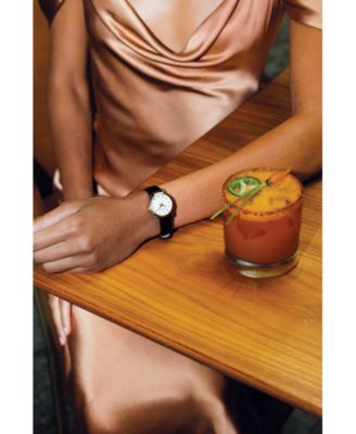 Women's Diamond Accent Black Leather Strap Watch 27mm